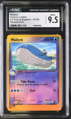 CGC 9.5 MINT+ Wailord 2003 EX Ruby & Sapphire 14/109 Reverse Holo Pokemon Card - Image 1