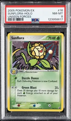 2005 POKEMON EX UNSEEN FORCES #16 SUNFLORA-HOLO PSA 8 - Image 1