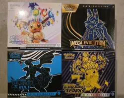 Pokemon TCG ETB Assorted Lot: Prismatic Evolutions, MEG, BLK, SSP Factory Sealed - Image 1
