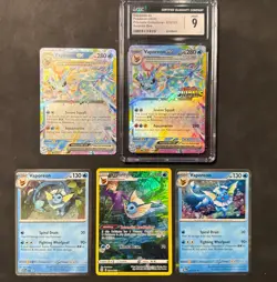 Pokemon Vaporeon Lot - 5 Cards (4 Raw And 1 CGC mint 9 Slab Stamped) - Image 1