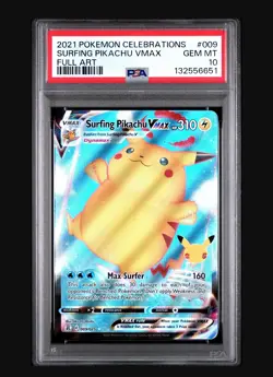 Pokemon Celebrations Surfing Pikachu VMAX PSA 10 Gem Mint Holo Rare Card 009/025 - Image 1