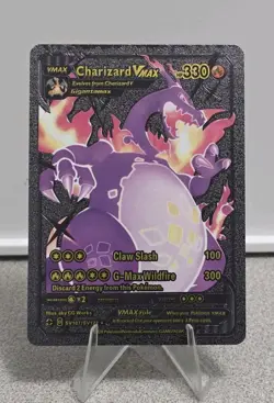 Pokemon Charizard VMAX 330hp Gigantamax Black Foil Fan Art Collector Card TCG - Image 1