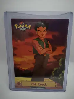1999 Topps Pokemon TV Animation Edition Brock Trainer Card #TV4 NM Black Logo - Image 1