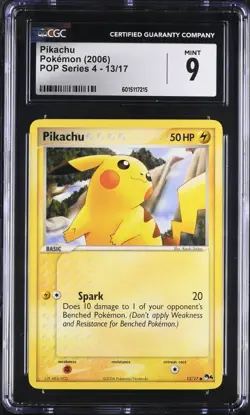 CGC 9 MINT 2006 Pokemon POP Series 4 Pikachu #13/17 Graded Pokemon - Image 1