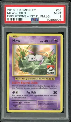 PSA 9 Mint Mew 53/108 1st Place Pokemon League XY Evolutions Promo 2016 - Image 1