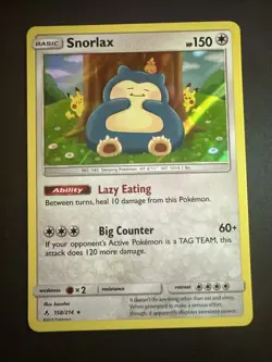Snorlax Holo Card Pokemon TCG Sun & Moon Unbroken Bonds 158/214 Ultra Rare NM - Image 1