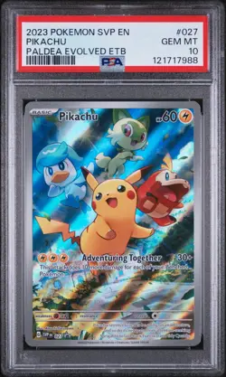 PSA 10 Gem Mint Pikachu 2023 Paldea Evolved 027/193 ETB Promo Pokemon Card - Image 1