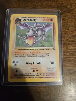 Pokemon 1999 Aerodactyl 1/62 Holofoil Holo Rare Unlimited Fossil, Near Mint NM - Image 1