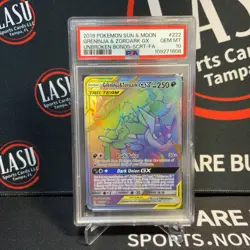 2019 POKEMON SUN & MOON UNBROKEN BONDS 222/214 GRENINJA & ZOROARK GX PSA 10 - Image 1