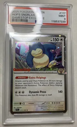 2025 POKEMON JTG EN-JOURNEY TOGETHER GAMESTOP EXCLUSIVE #117 HOP'S SNORLAX PSA 9 - Image 2