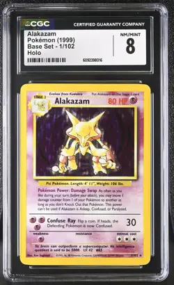 CGC 8 Alakazam 1999 Base Set 1/102 Holo Pokemon Card - Image 1