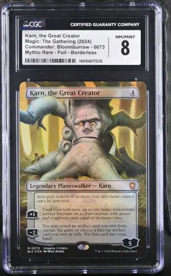 KARN, THE GREAT CREATOR Bloomburrow Borderless Foil CGC 8 MTG [Nostalgium] - Image 1