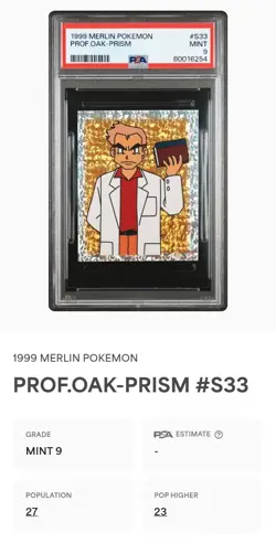 1999 Merlin Pokemon S33 Prof.Oak - Prism PSA 9 - Image 5