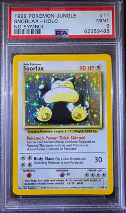 1999 POKEMON JUNGLE NO SYMBOL ERROR #11 SNORLAX-HOLO PSA 9 - Image 1