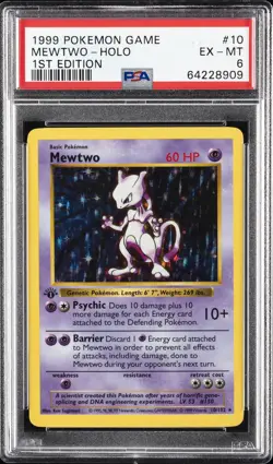1999 POKEMON GAME 1ST ED #10 MEWTWO-HOLO PSA 6 - Image 1