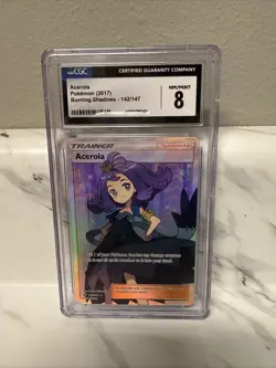 CGC 8 MINT - 2017 Pokemon Burning Shadows Acerola #142/147 Full Art Holo Rare - Image 1
