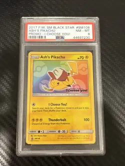 Pokemon TCG Ash's Pikachu Holo Black Star Promo Rare I Choose You SM108 PSA 8 NM - Image 1