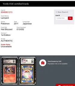 Pokemon TCG Lampent JP 013/052 1st Edition Hail Blizzard World Record - Image 2