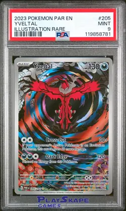 Pokemon Card PSA 9 Yveltal 205/182 Paradox Rift Illustration Rare IR FA 2023 - Image 1