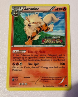 Arcanine 12/99 Black & White Next Destinies Stamped PreRelease Holo Pokemon Card - Image 1