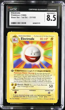 CGC 8.5 Electrode 1999 Base Set 1st Edition Shadowless 21/102 Pokemon Card - Image 1