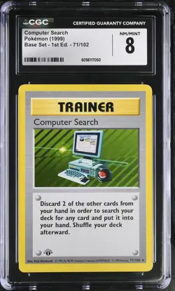 CGC 8 Computer Search 1999 Base Set 1st Edition Shadowless 71/102 Pokemon Card - Image 1