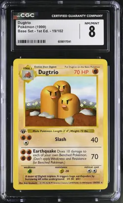 CGC 8 Dugtrio 1999 Base Set 1st Edition Shadowless 19/102 Pokemon Card - Image 1