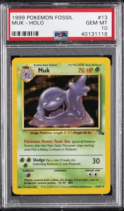 1999 POKEMON FOSSIL #13 MUK-HOLO PSA 10 - Image 1