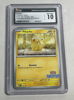 2025 Pokemon TCG Black Star Promo #214 Pikachu Illustration Contest 2024 CGC 10 - Image 1