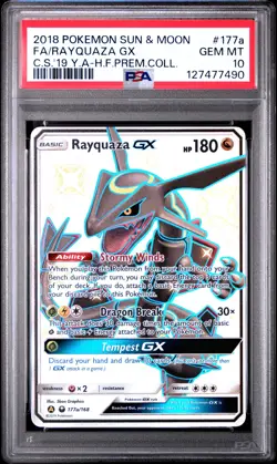 2018 POKEMON SUN & MOON CELESTIAL STORM #177A FULL ART/RAYQUAZA GX PSA 10 - Image 1