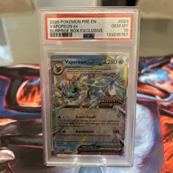 2025 POKEMON PRE SURPRISE BOX EXCLUSIVE #023 VAPOREON EX PSA 10 - Image 1