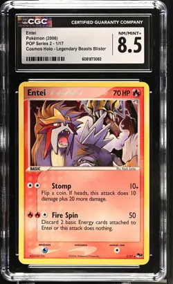 CGC 8.5 Entei 2006 POP Series 2 1/17 Cosmos Holo Pokemon Card - Image 1