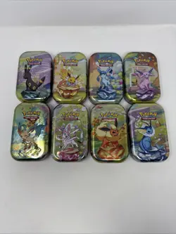 Pokemon Prismatic Evolutions Mini Tins Opened No Packs Full Set Of 8 Empty Tins - Image 1