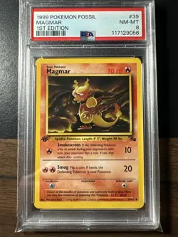 1999 POKEMON FOSSIL 1ST ED #39 MAGMAR PSA 8 NM MT - Image 1