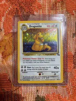 Pokemon TCG Dragonite Fossil Holo Unlimited Rare Card 4/62 1999 WOTC Vintage - Image 1