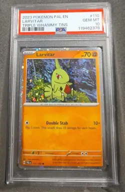 POKEMON CARD LARVITAR 110 COSMOS HOLO TRIPLE WHAMMY TIN GRADED PSA 10 GEM MINT - Image 1