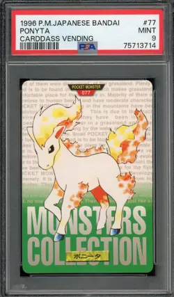 Pokemon Japanese Ponyta Bandai Carddass Vending 1996 Green Version No. 077 PSA 9 - Image 1