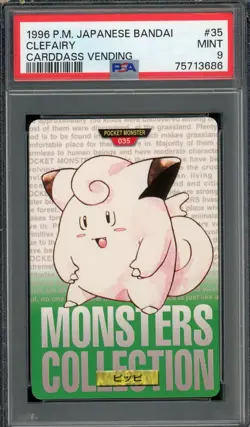Pokemon Japanese Clefairy Bandai Carddass Vending 1996 Green No. 035 PSA 9 MINT - Image 1
