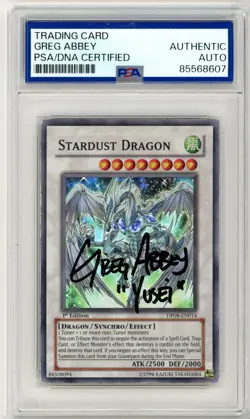 PSA Greg Abbey Signed Stardust Dragon DP08-EN014 - Yusei - 1st Edition Yu-Gi-Oh! - Image 1