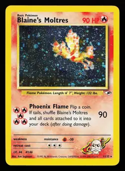 Blaine's Moltres 1/132 Holo SWIRL Rare Gym Heroes Pokemon Card - Image 1