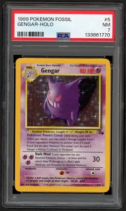 1999 Gengar Fossil Unlimited Holo 5/62 PSA 7 NM Pokemon Card - Image 1