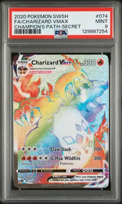 2020 POKEMON SWORD & SHIELD CHAMP'S PATH SECRET FULL ART/CHARIZARD VMAX PSA 9 - Image 1
