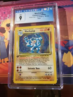 CGC 9 MINT Machamp 1999 Base Set 1st Edition 8/102 Cosmos Holo Pokemon - Image 1