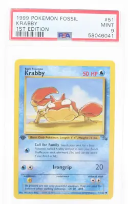PSA 9 MINT 1999 Pokemon Fossil #51 Krabby 1st Edition !!! - Image 1