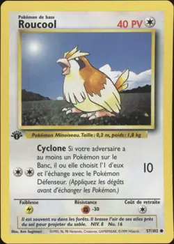 1999 Pokemon FRENCH 1st Edition Base Set Roucool-Pidgey 57/102 NM - Image 1