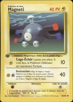 1999 Pokemon FRENCH 1st Edition Base Set Magneti-Magnemite 53/102 NM - Image 1
