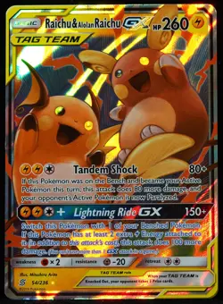 Raichu & Alolan Raichu GX Tag Team #54 NM-M Pokemon Card - Image 1