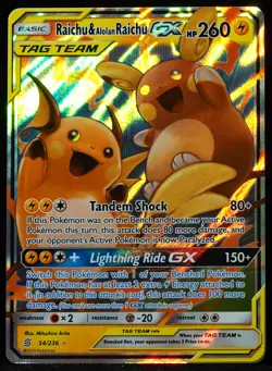 Raichu & Alolan Raichu GX Tag Team #54 NM-M Pokemon Card - Image 4