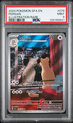 2024 POKEMON SFA EN-SHROUDED FABLE ILLUSTRATION RARE #078 PERSIAN PSA 9 - Image 1