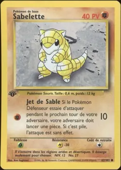 1999 Pokemon FRENCH 1st Edition Base Set Sabelette-Sandshrew 62/102 EX - Image 1